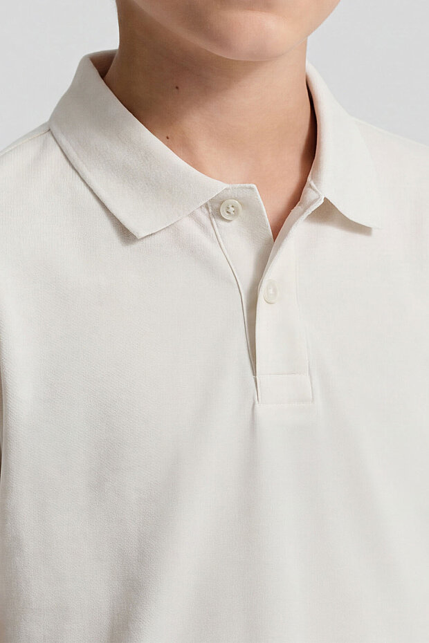 Ekru Polo Yaka Standart Fit Basic Unisex Çocuk T-Shirt - 11330 - 5