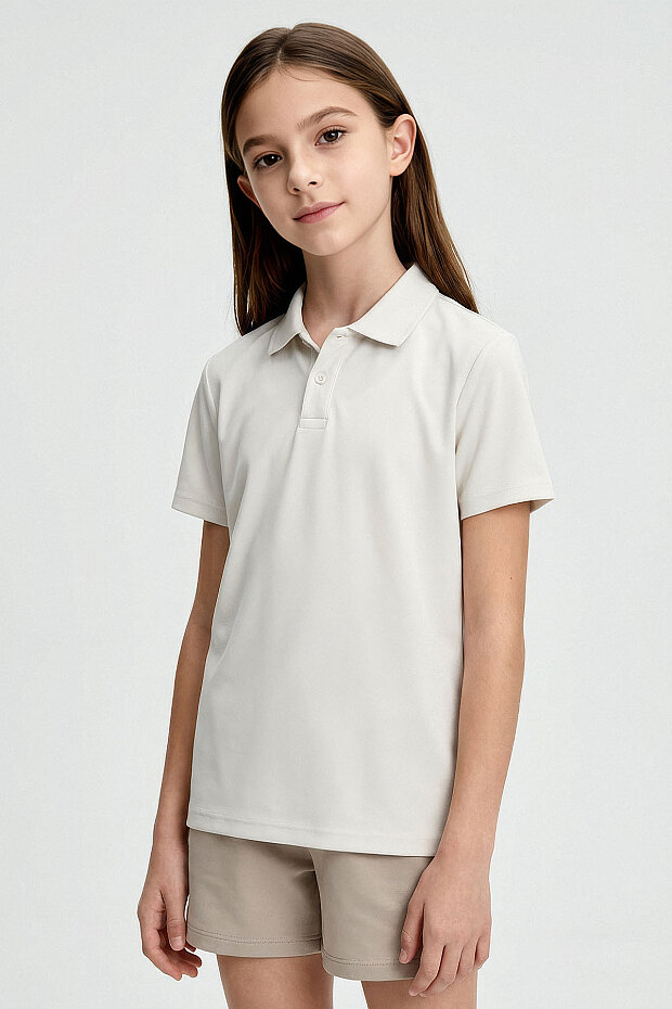 Ekru Polo Yaka Standart Fit Basic Unisex Çocuk T-Shirt - 11330 - 3