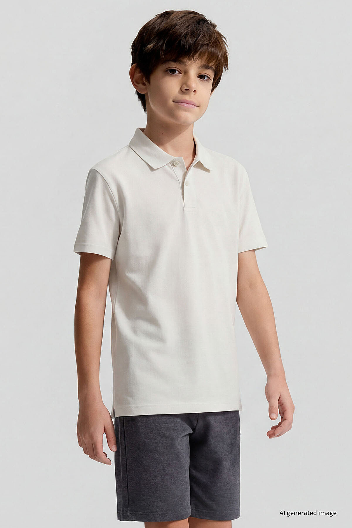 Ekru Polo Yaka Standart Fit Basic Unisex Çocuk T-Shirt - 11330 - TOMMYLIFE (1)