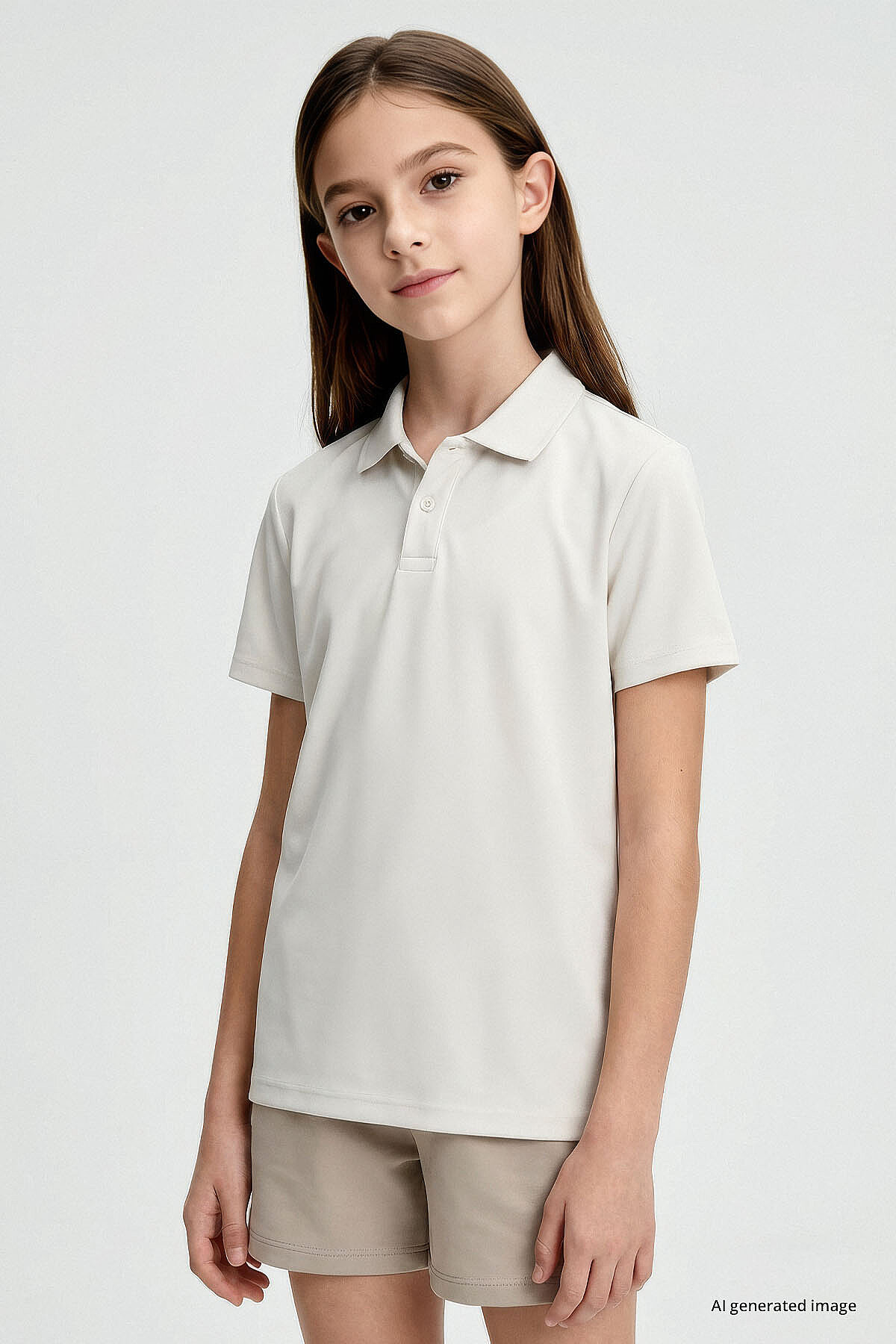 Ekru Polo Yaka Standart Fit Basic Unisex Çocuk T-Shirt - 11330 - TOMMYLIFE