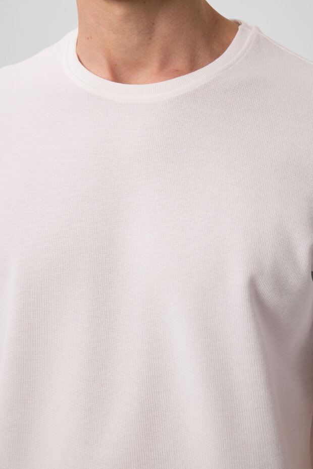 Ekru Yüzeyi Dokulu Rahat Form Basic Erkek T-Shirt - 88436 - 3