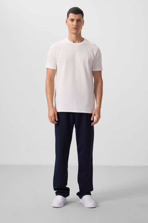 Ekru Yüzeyi Dokulu Rahat Form Basic Erkek T-Shirt - 88436 - 2