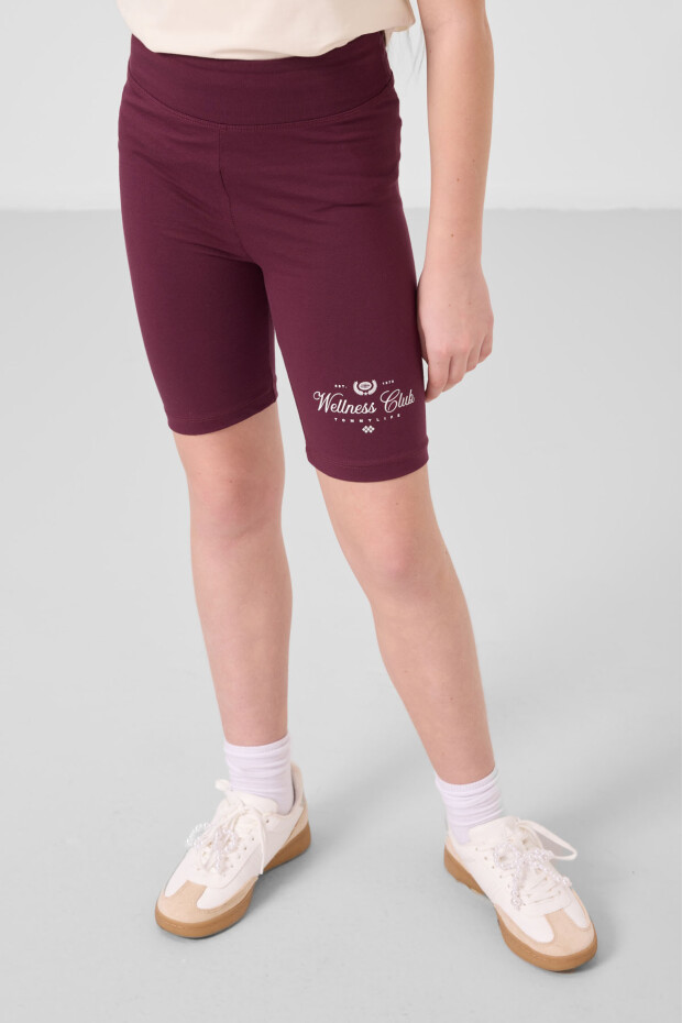 Ekru-Bordo Pamuklu O Yaka Standart Fit Baskılı Kız Çocuk Tayt Takım - 75190 - 5