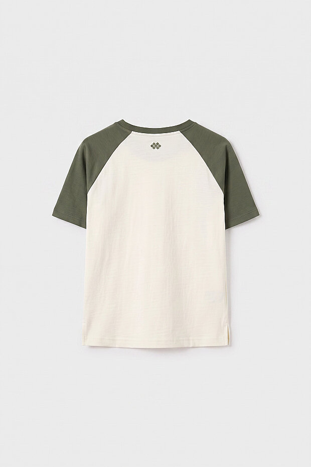 Ekru-Haki Standart Fit Reglan Kollu Kız Çocuk T-Shirt - 75180 - 2