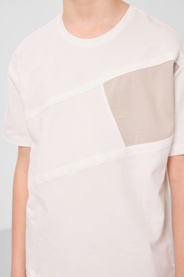 Ekru-Taş Pamuklu Oversize Fit Dokuma Hafif Esnek Chino Erkek Çocuk Şort Takım - 11275 - 6