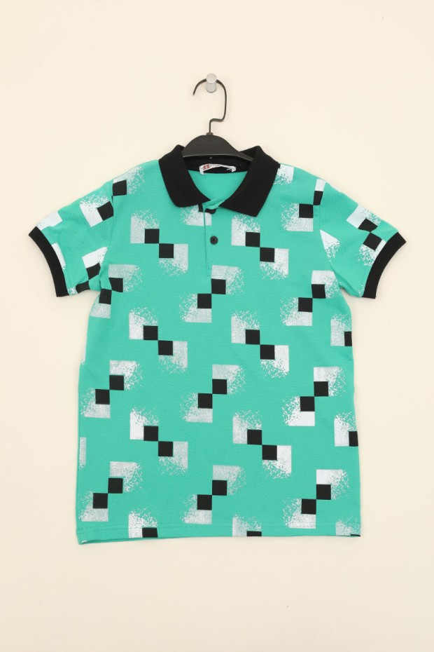 Tommy Life Square Pattern Polo Light Green Boys T-Shirt