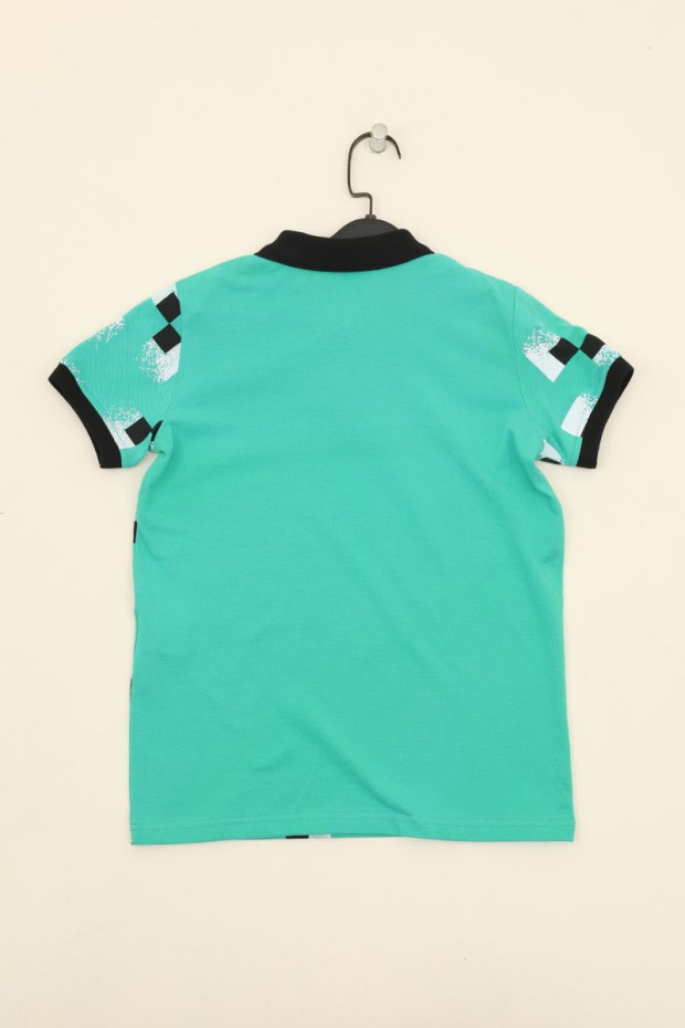 Tommy Life Square Pattern Polo Light Green Boys T-Shirt