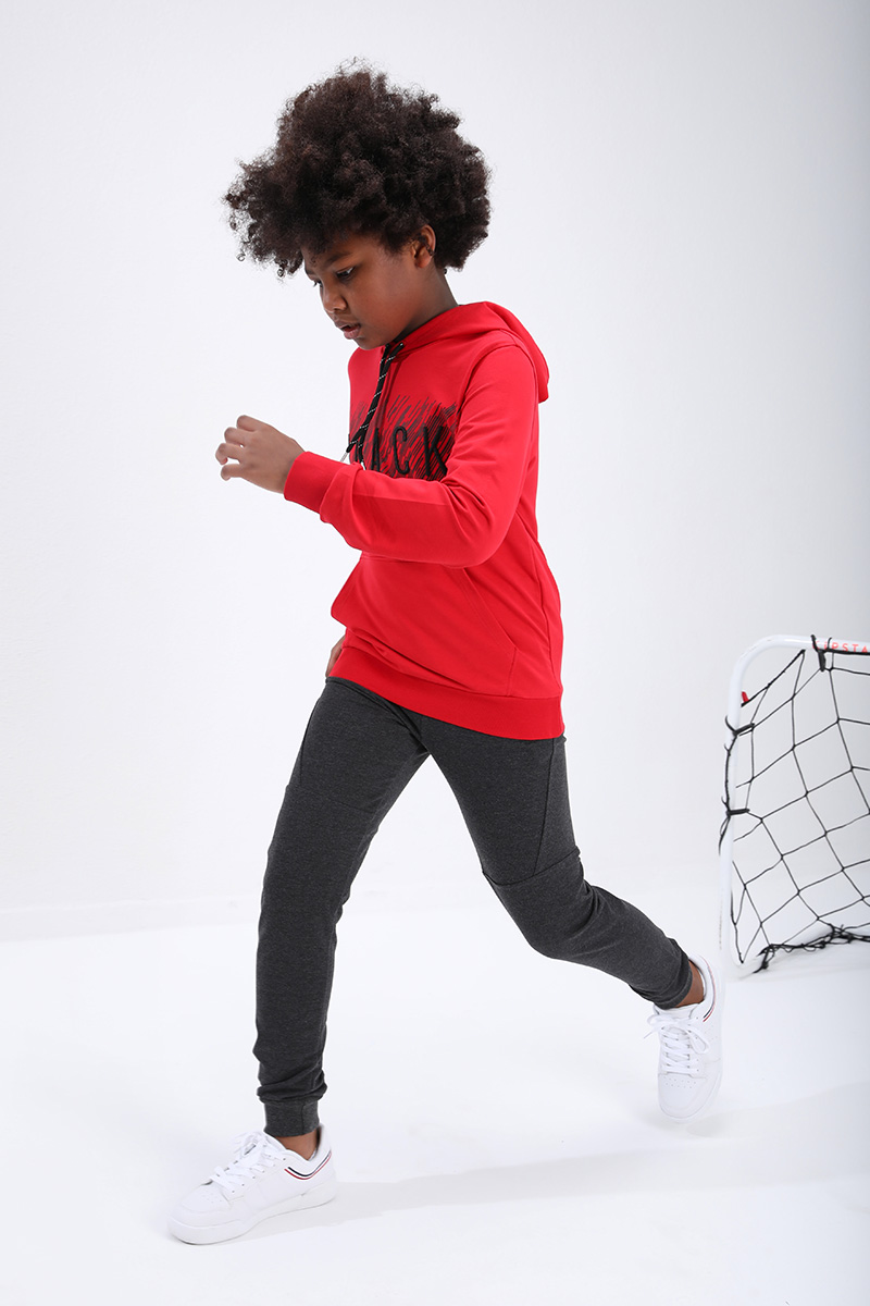 Kids Slim Fit Cuffed Jogger Anthracite-Melange Tracksuit Bottom - 10712