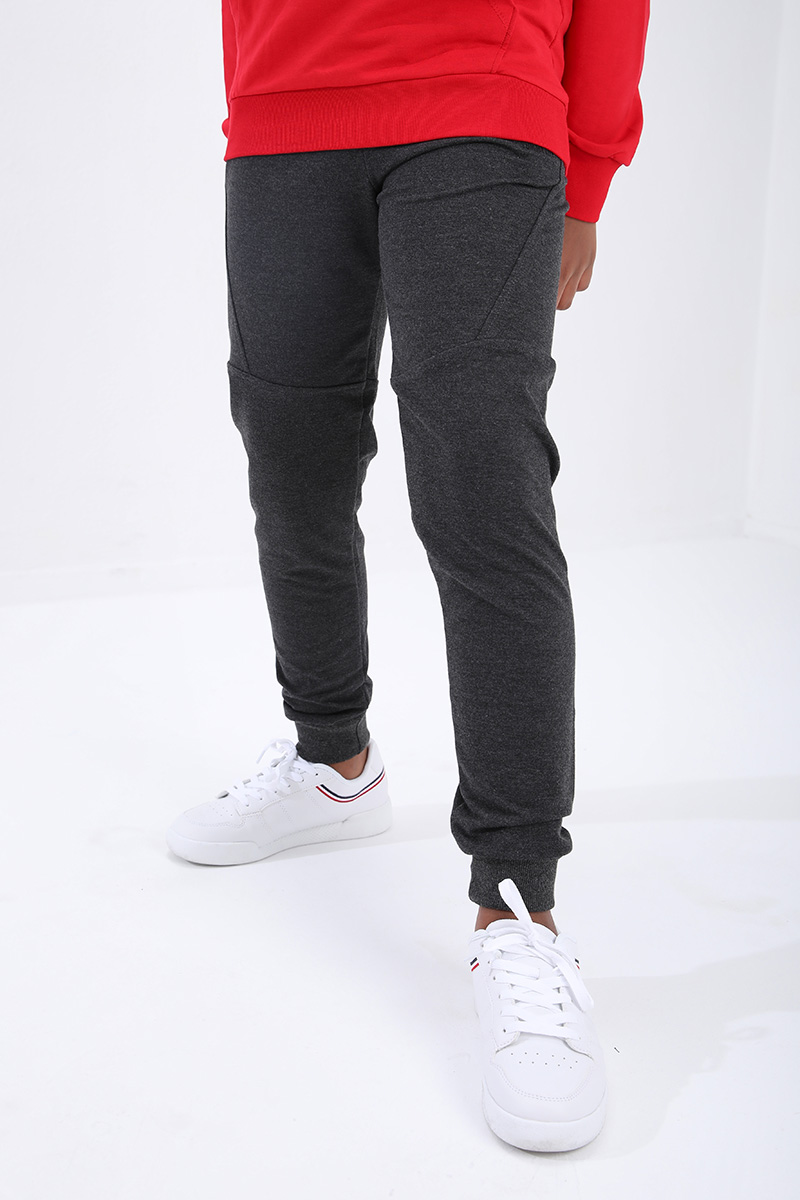 Kids Slim Fit Cuffed Jogger Anthracite-Melange Tracksuit Bottom - 10712