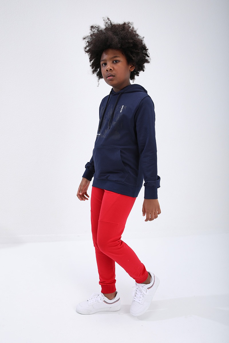 Kids Slim Fit Cuffed Jogger Red Tracksuit Bottom - 10712