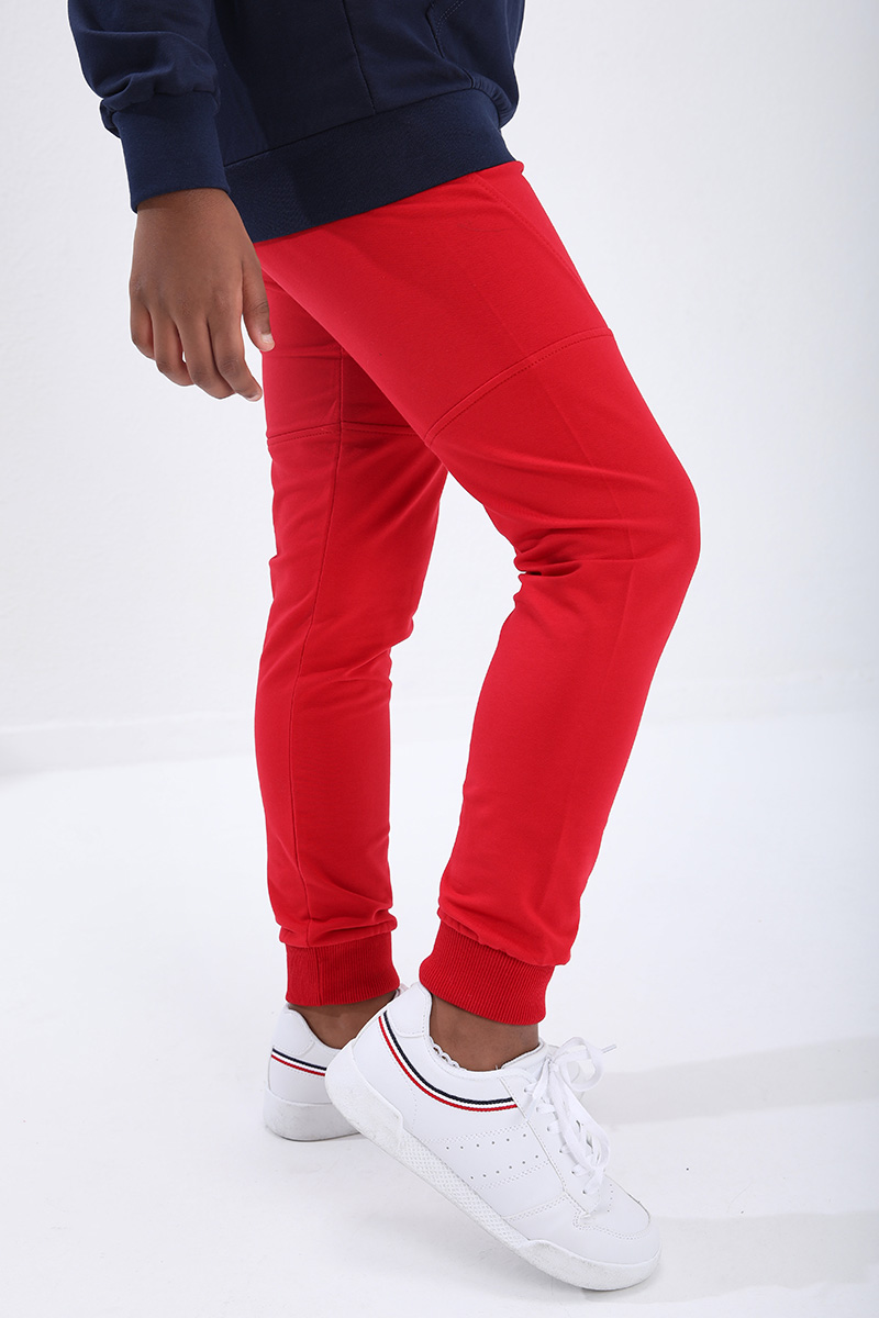 Kids Slim Fit Cuffed Jogger Red Tracksuit Bottom - 10712