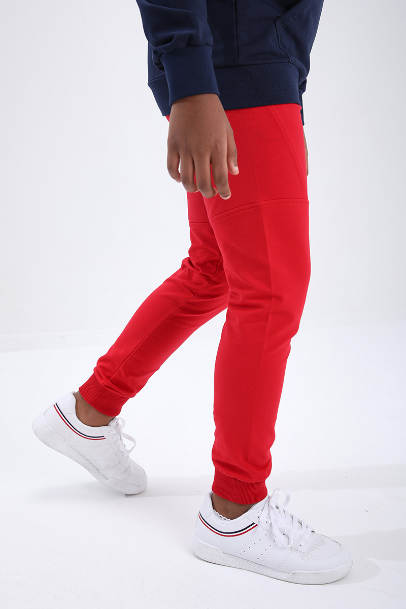 Kids Slim Fit Cuffed Jogger Red Tracksuit Bottom - 10712