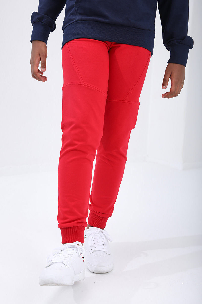 Kids Slim Fit Cuffed Jogger Red Tracksuit Bottom - 10712
