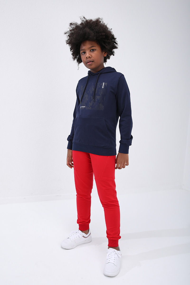 Kids Slim Fit Cuffed Jogger Red Tracksuit Bottom - 10712
