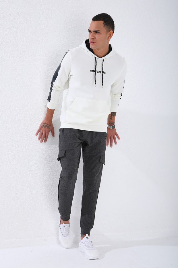 Men's Cargo Pockets Standard Fit Cuffed Anthracite-Melange Tracksuit Bottom - 84797