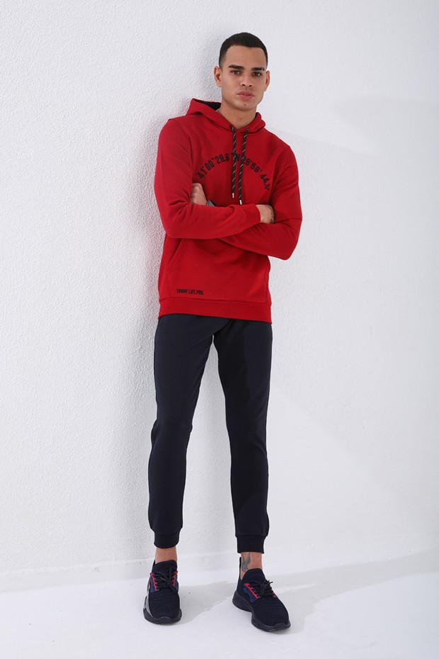 Men's Embroidered Pocket Slim Fit Cuffed Navy Blue Tracksuit Bottom - 84807