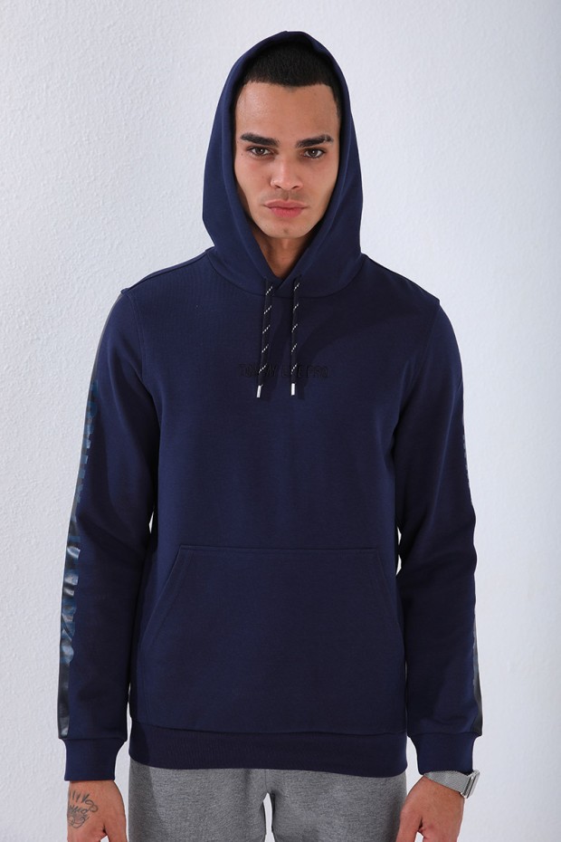 Men's Hooded Kangaroo Pocket Standard Fit Indigo Sweatshirt - 87842