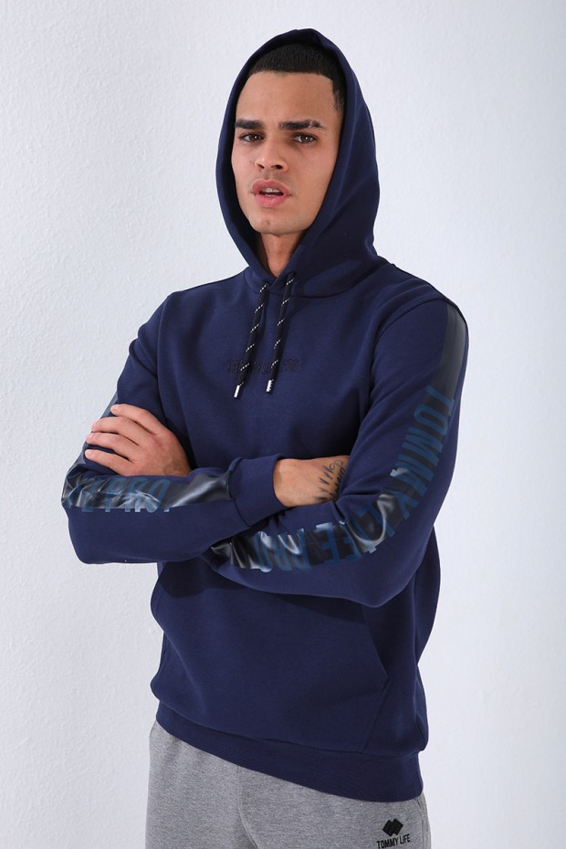 Men's Hooded Kangaroo Pocket Standard Fit Indigo Sweatshirt - 87842