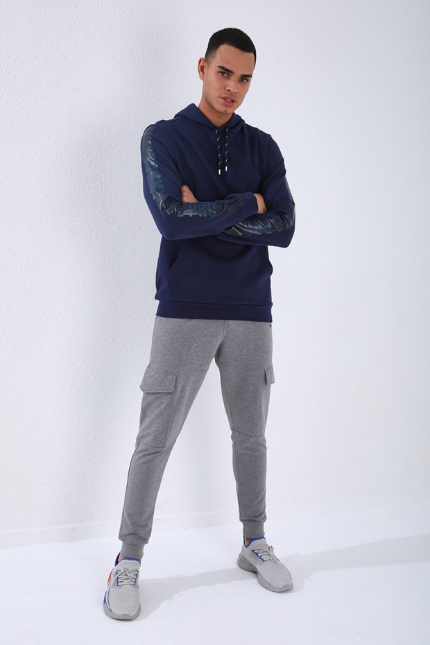 Men's Hooded Kangaroo Pocket Standard Fit Indigo Sweatshirt - 87842