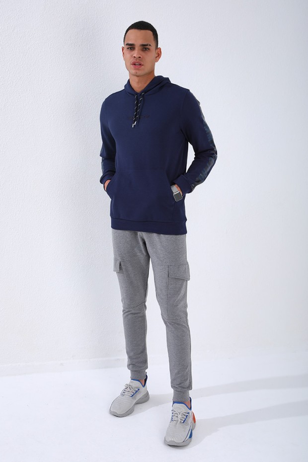 Men's Hooded Kangaroo Pocket Standard Fit Indigo Sweatshirt - 87842