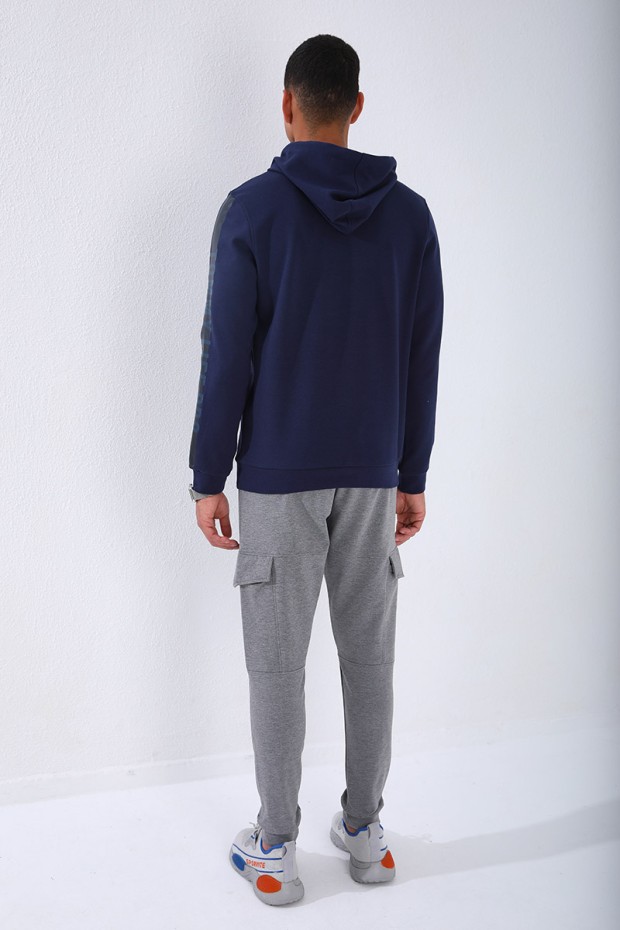 Men's Hooded Kangaroo Pocket Standard Fit Indigo Sweatshirt - 87842