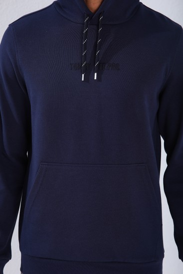 Men's Hooded Kangaroo Pocket Standard Fit Indigo Sweatshirt - 87842 - Thumbnail