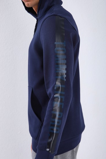 Men's Hooded Kangaroo Pocket Standard Fit Indigo Sweatshirt - 87842 - Thumbnail