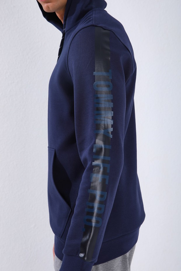 Men's Hooded Kangaroo Pocket Standard Fit Indigo Sweatshirt - 87842