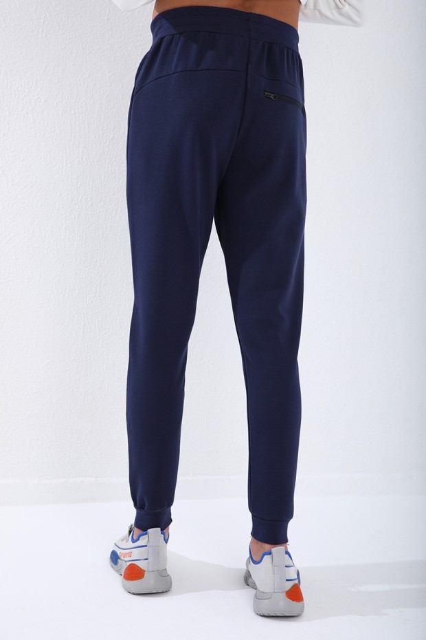 Men's Reverse Zipper Standard Fit Cuffed Indigo Tracksuit Bottom - 84702