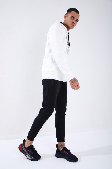 Men's Reverse Zipper Standard Fit Cuffed Navy Blue Tracksuit Bottom - 84702 - Thumbnail