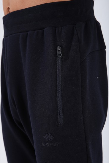 Men's Reverse Zipper Standard Fit Cuffed Navy Blue Tracksuit Bottom - 84702 - Thumbnail