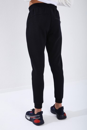 Men's Reverse Zipper Standard Fit Cuffed Navy Blue Tracksuit Bottom - 84702 - Thumbnail