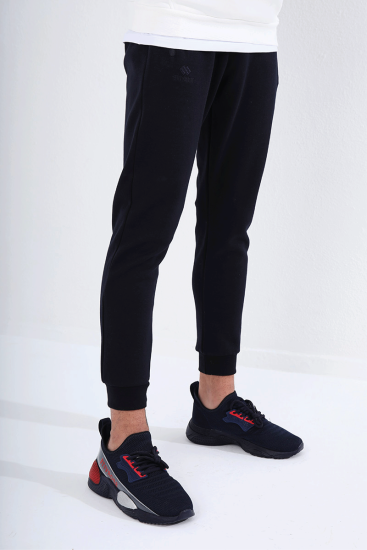 Men's Reverse Zipper Standard Fit Cuffed Navy Blue Tracksuit Bottom - 84702 - Thumbnail