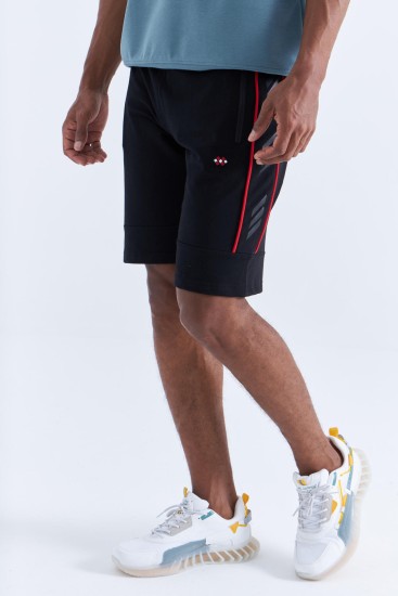 Tommy Life Side Stripe Black-Red Men's Shorts - TOMMYLIFE (1)