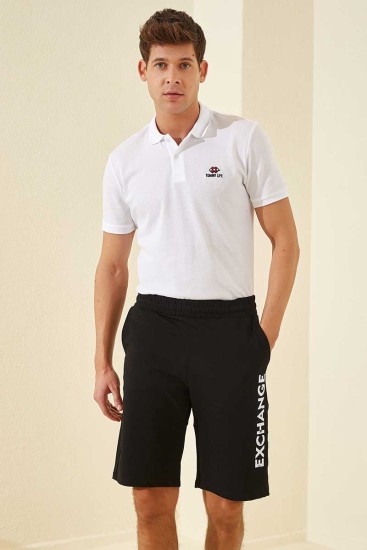 Tommy Life Exchange Printed Black-White Men's Shorts - Thumbnail