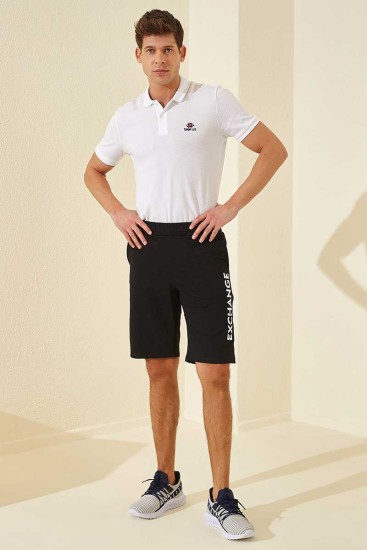 Tommy Life Exchange Printed Black-White Men's Shorts - Thumbnail