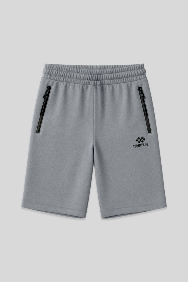 Tommy Life Embroidered Grey-Melange Men's Shorts - 1