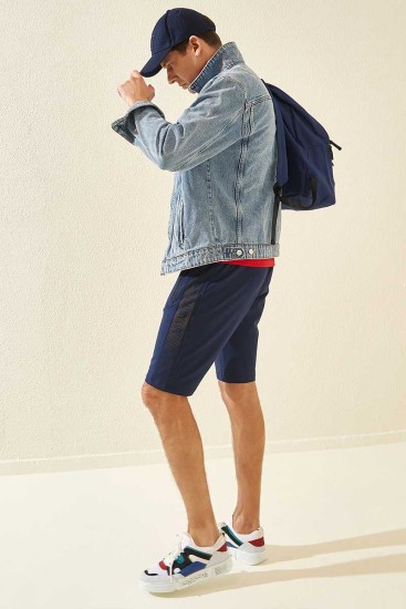 Tommy Life Printed Indigo Men's Shorts - Thumbnail