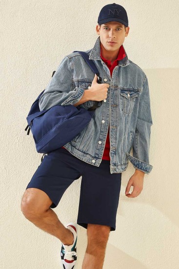 Tommy Life Printed Indigo Men's Shorts - Thumbnail