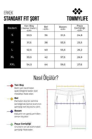Tommy Life Printed Indigo Men's Shorts - Thumbnail