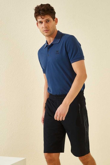 Tommy Life Printed Navy Blue Men's Shorts - Thumbnail