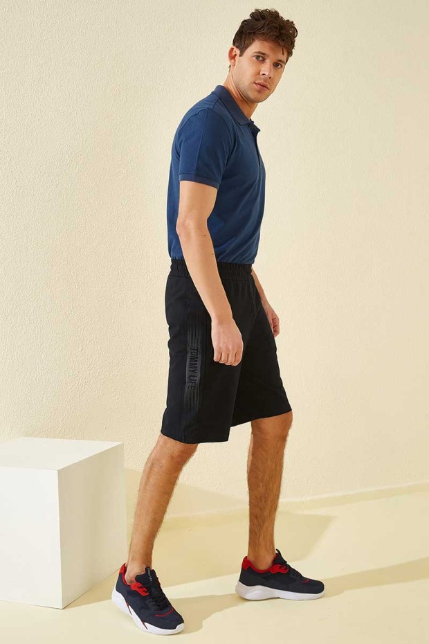 Tommy Life Printed Navy Blue Men's Shorts