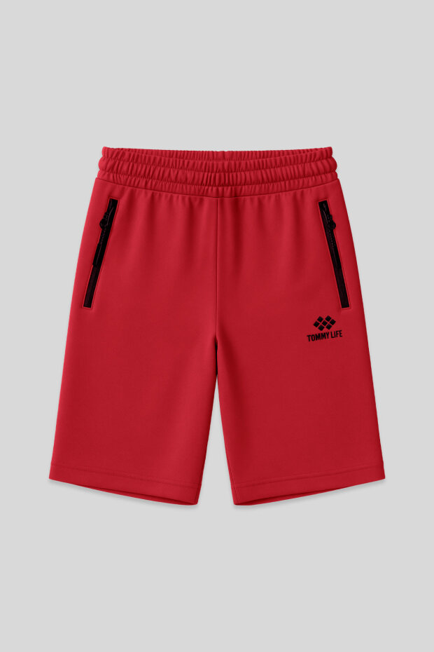 Tommy Life Embroidered Red Men's Shorts - 1