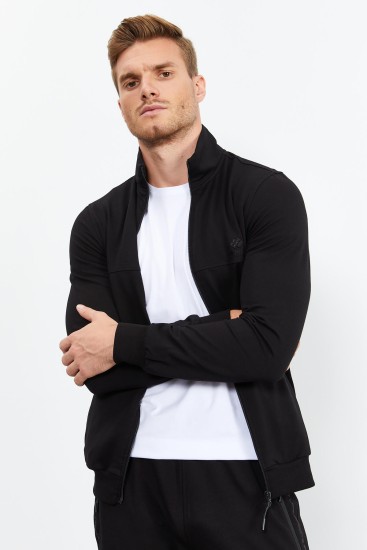 Men's Stand Collar Standard Fit Black Tracksuit - 85152 - TOMMYLIFE (1)