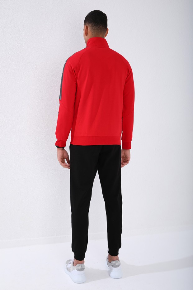 Men's Stand Collar Standard Fit Cuffed Red-Black Tracksuit - 85150