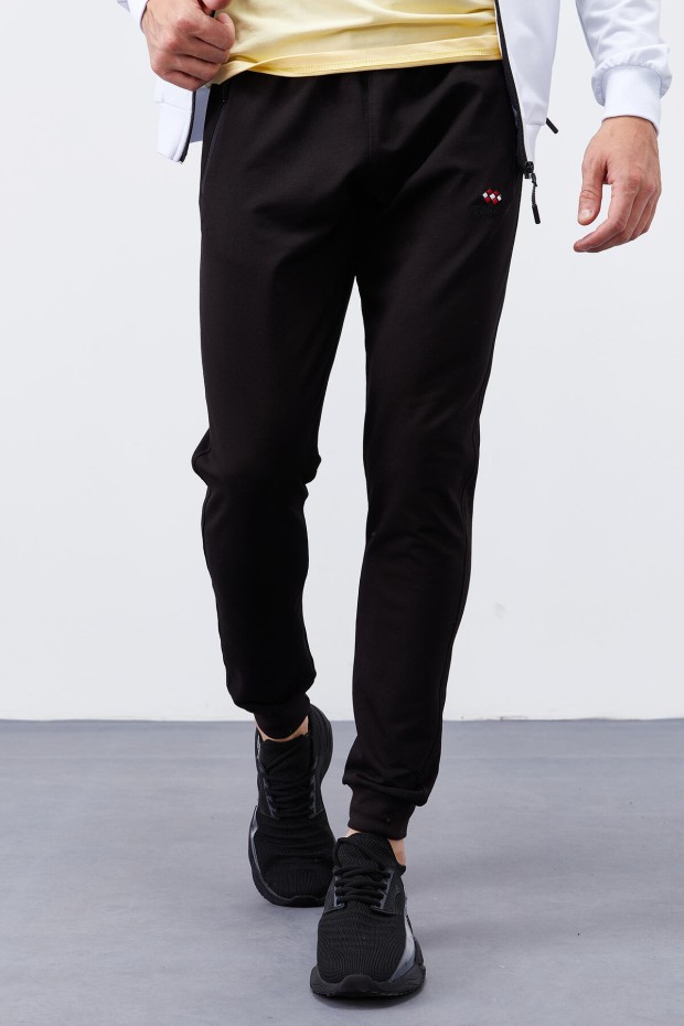 Men's Stand Collar Standard Fit Cuffed White-Black Tracksuit - 85150