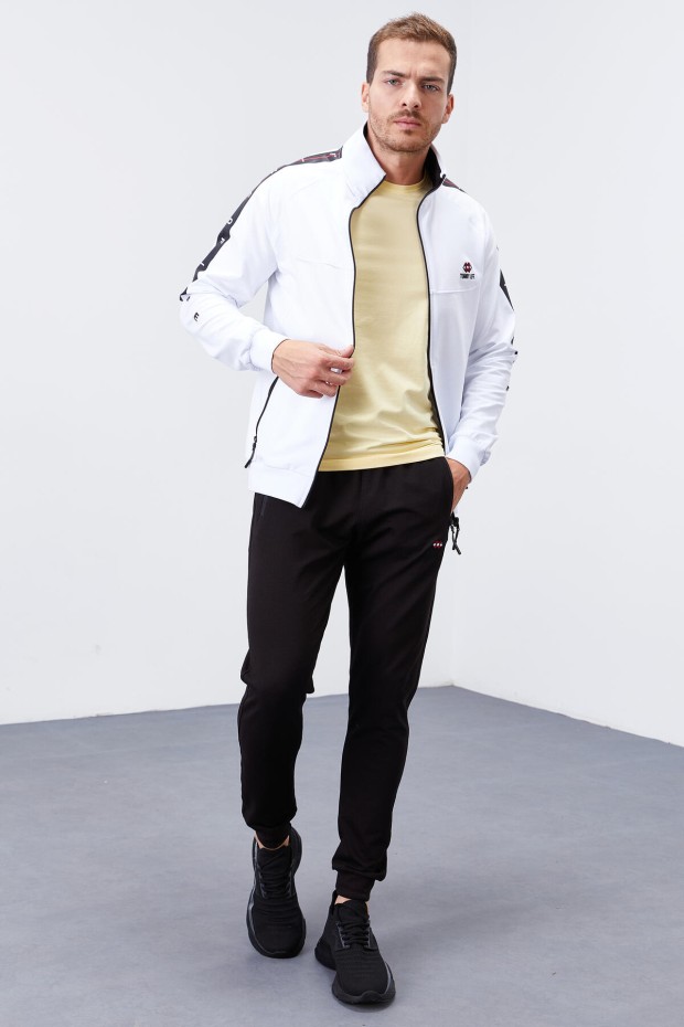 Men's Stand Collar Standard Fit Cuffed White-Black Tracksuit - 85150