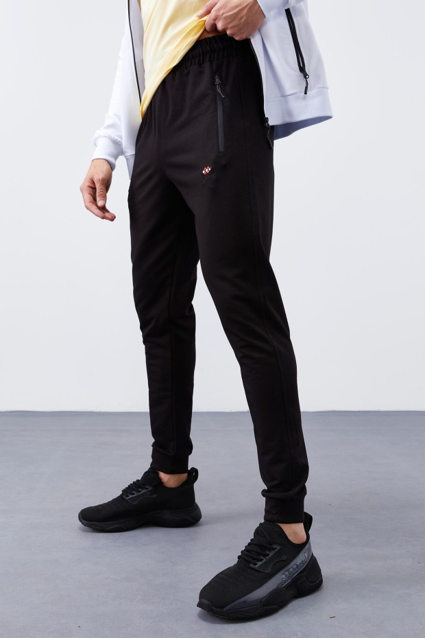 Men's Stand Collar Standard Fit Cuffed White-Black Tracksuit - 85150