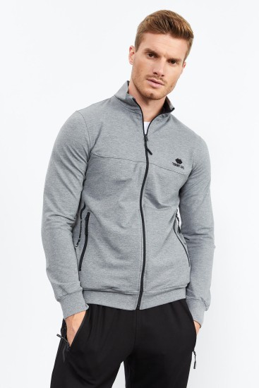 Men's Stand Collar Standard Fit Grey Melange-Black Tracksuit - 85152 - TOMMYLIFE (1)
