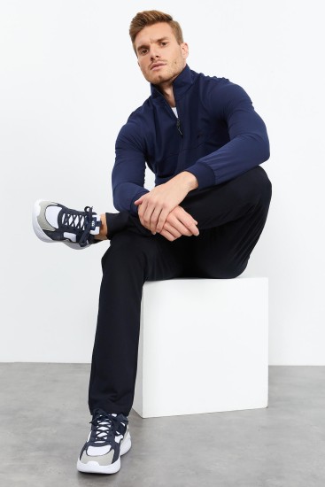 Men's Stand Collar Standard Fit Indigo-Navy Blue Tracksuit - 85152 